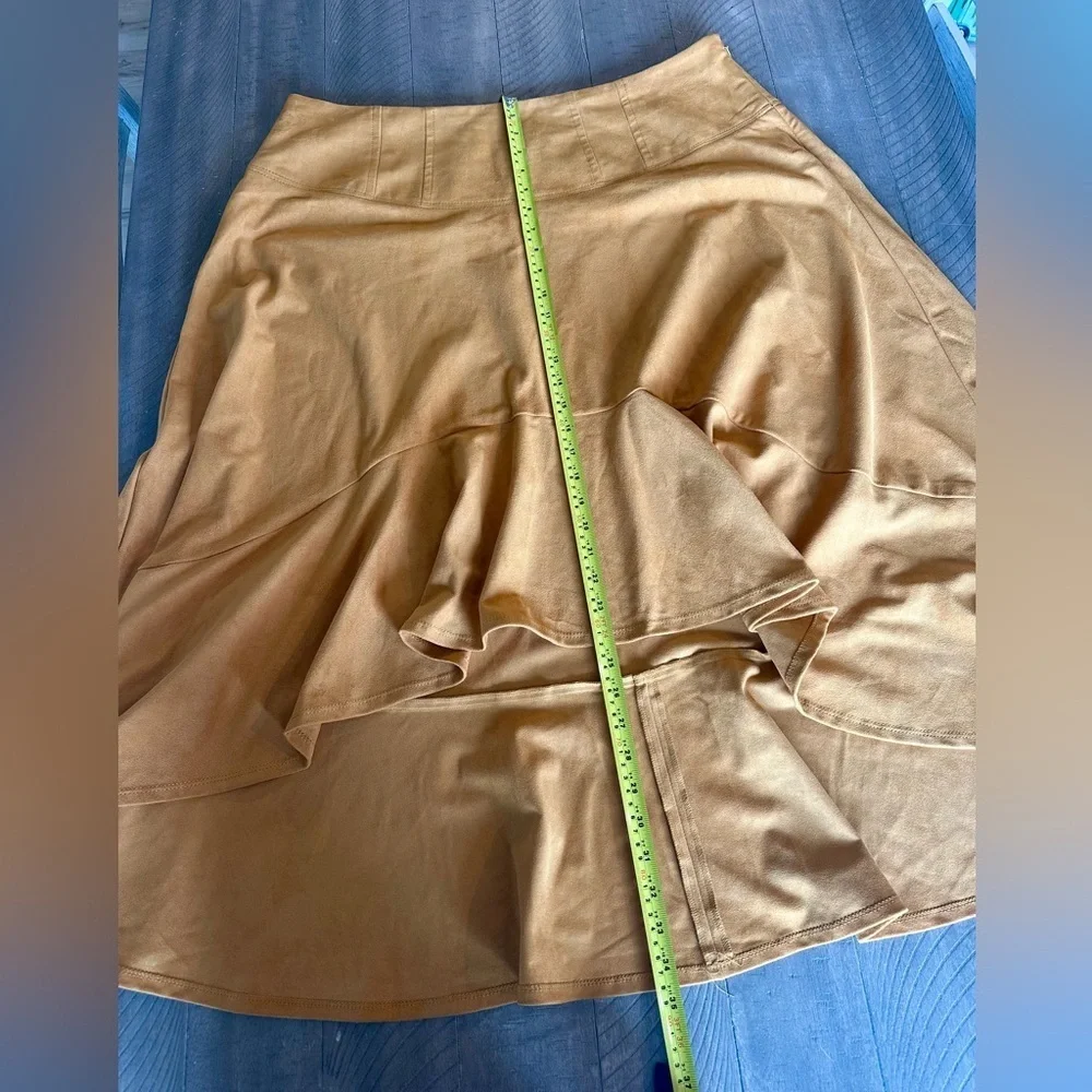 Maeve Anthropologie Cosima Flounced Hi-Low Suede Midi Skirt Mustard size 16W​​ - Picture 10 of 15